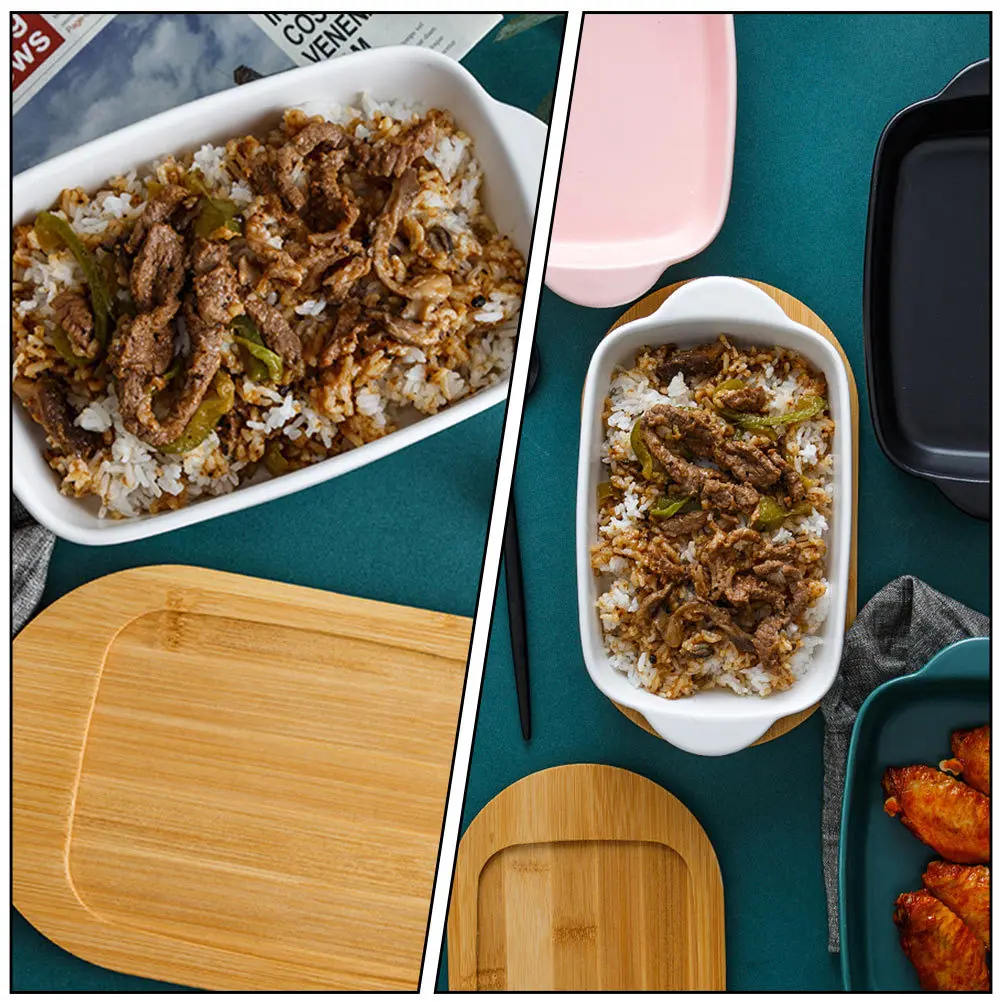 

1Set Ceramic Baking Tray Elegant Design Safe Handle Microwave Oven Safe Multi Purpose Snack Serving Tray Home Baking