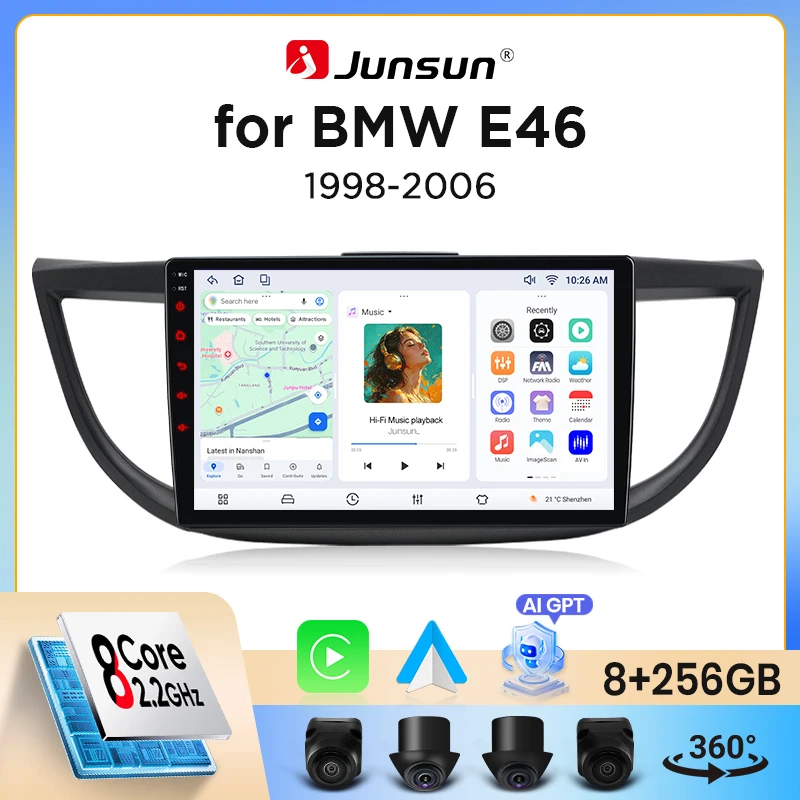 Autoradio Junsun sans fil CarPlay Android Auto pour Honda CR-V Mk4 (RM) 2011-2018 avec ventilateur de refroidissement intégré, navigation GPS Android, lecteur multimédia, WiFi, DSP, RDS, BT, SWC, écran tactile IPS, autoradio, lecteur vidéo, unité principale, stéréo