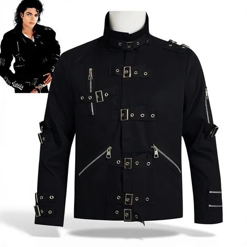 Michael Jackson Cosplay Costume BAD MJ Punk Jacket Black Slim BAD Jacket Costume Clothing for Man Adore Stars Impersonator
