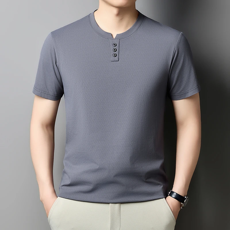 Herren Casual Kurzarm Henley T-Shirt mit V-Ausschnitt und drei Knöpfen, leichte, atmungsaktive T-Shirts für Herren, Alltagsoutfits. – Detail 22
