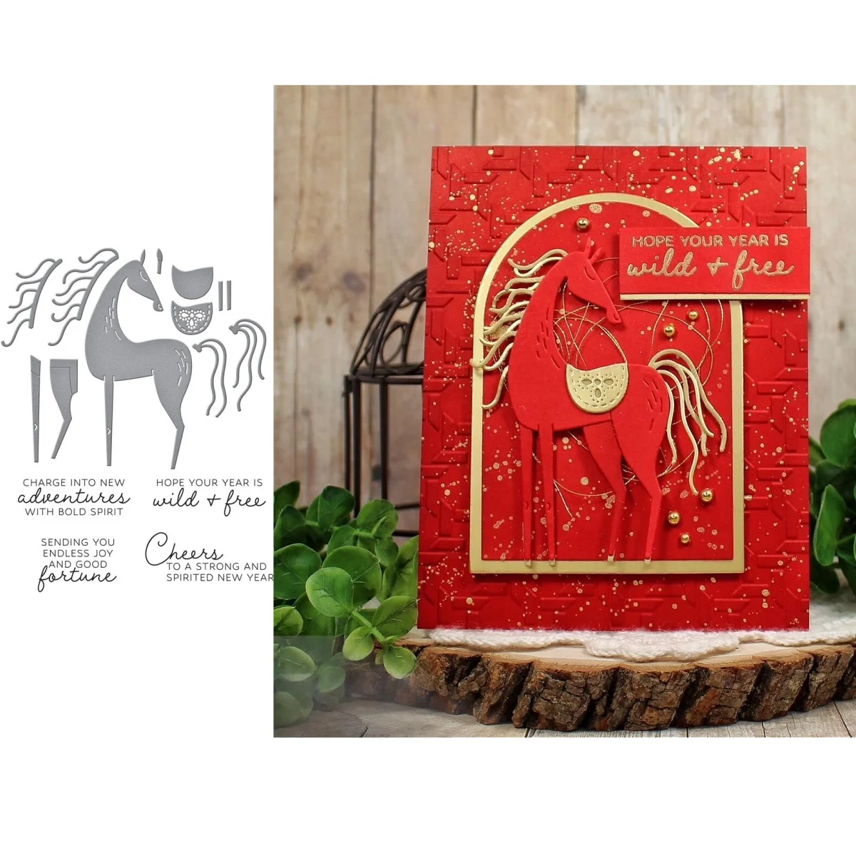 

Wild Free Horse New Metal Cutting Dies Clear Stamp for DIY Scrapbook Craft Decoration Template Greeting Card Happy New Year