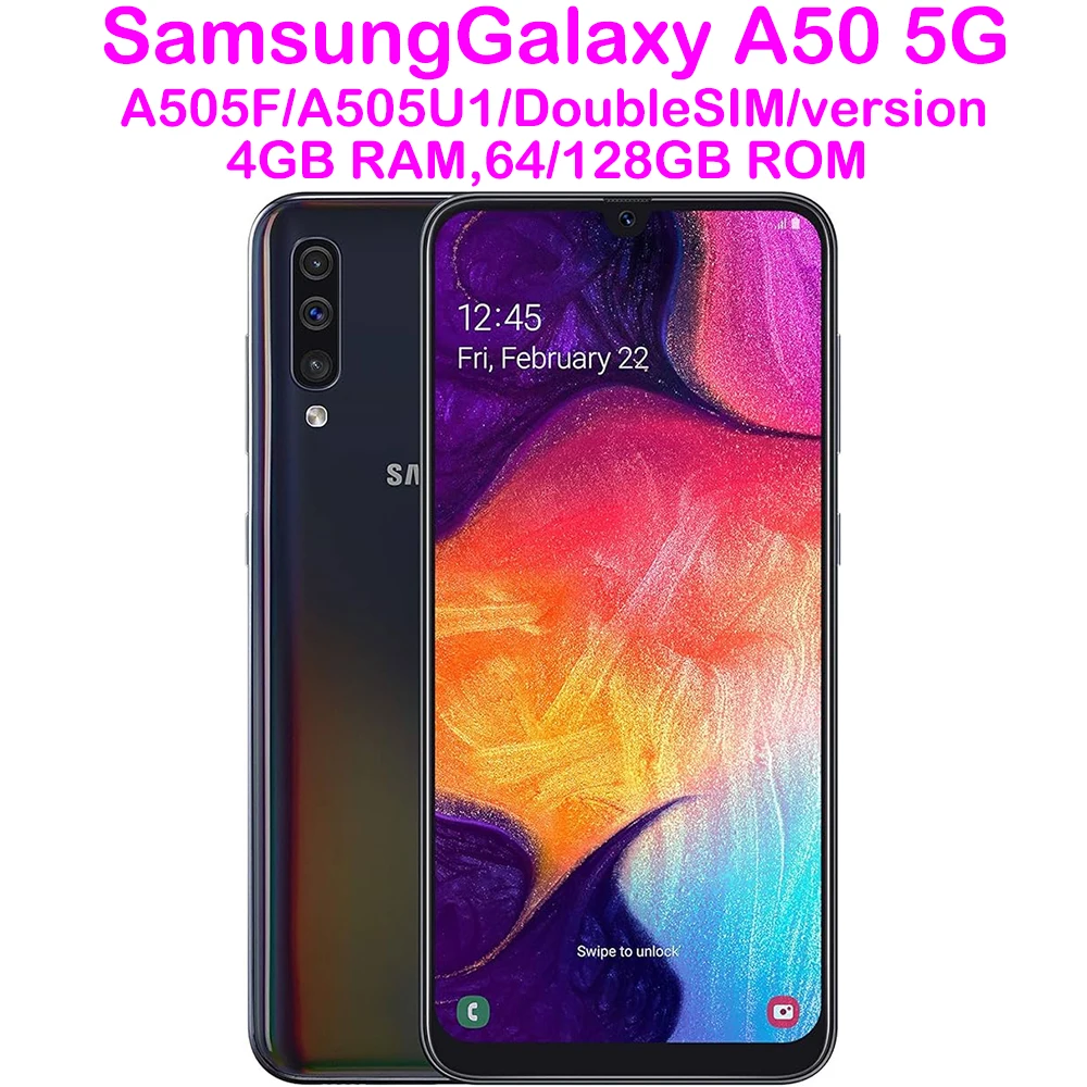 Refurbished Samsung Galaxy A50 5G Smart Android Phone 6.4-inch 25MP 4000mAh Facial Recognition US/Global Version Used Samsung