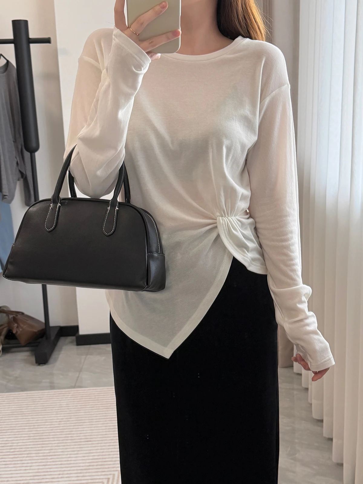 

Cool Feeling Lenzing Wool Long Sleeve Twisted Knitted Top Women's Early Spring Slim Soft Draping High Grade T Loose Fit Style