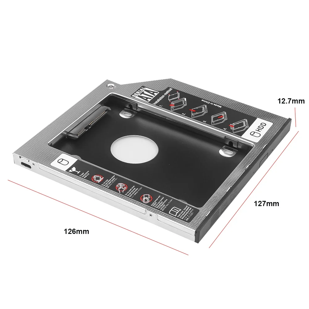 9.5 مللي متر 12.7 مللي متر الألومنيوم 2nd الثانية Hdd العلبة 9.5 مللي متر SATA 3.0 ل Optibay 2.5 ''SSD DVD CD-ROM الضميمة محول القرص الصلب