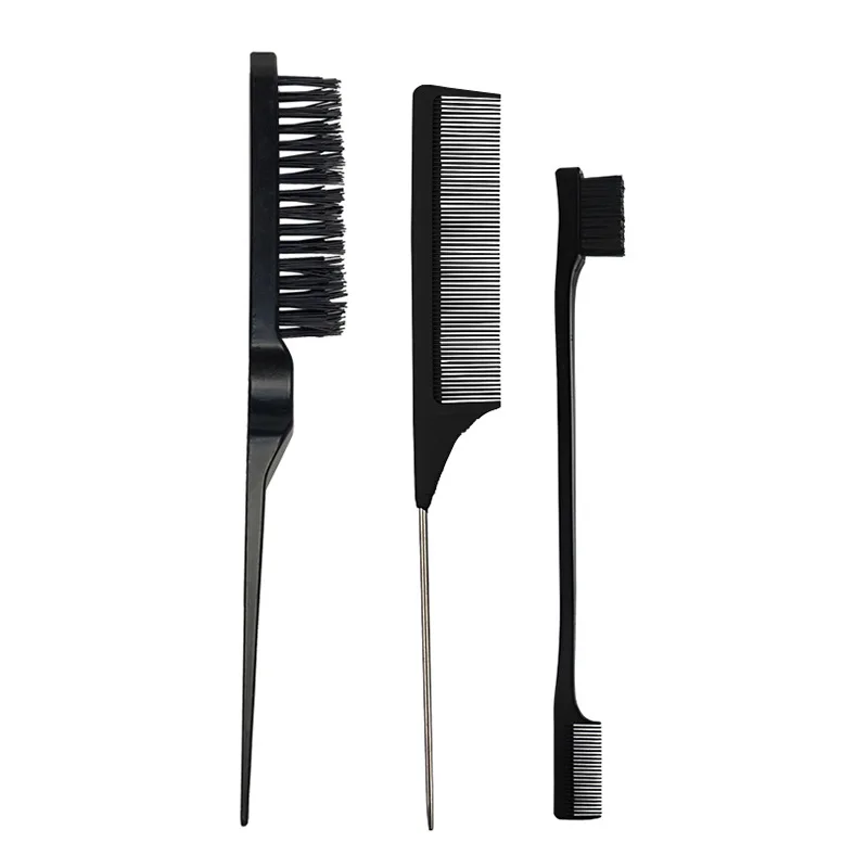 3PCS Hair Brush Set,Hair Styling Comb Including Dual Sided Edge Brush & Rat Tail Comb and Teasing Comb for Women Girl Barber