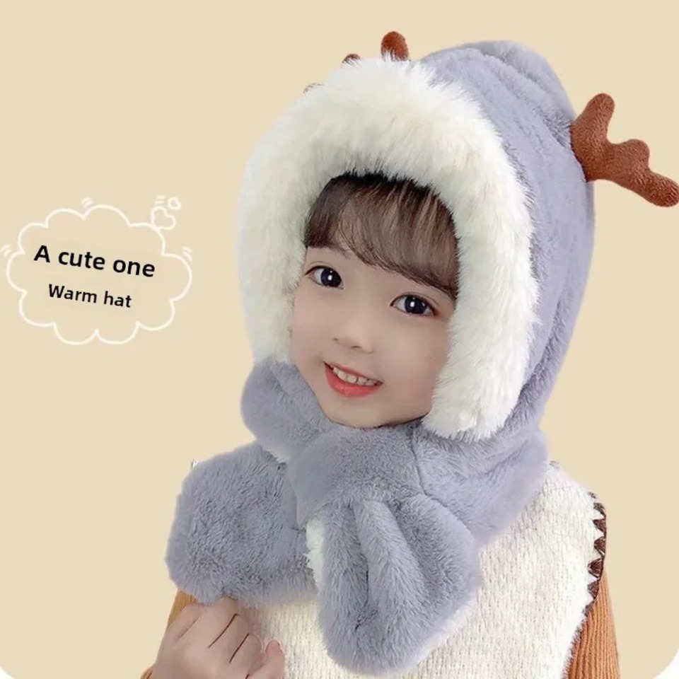 Fleece-lined Thickened Cute Christmas Antlers Warm Adorable Cozy Headwear, Fits Boys and Girls Little Ones