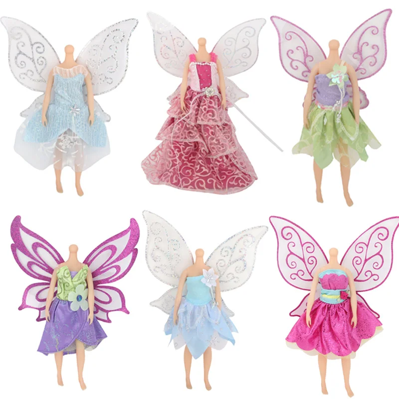 Barbie Doll Clothes Accessories  ElfQueen Beautiful Dress Colorful Butterfly Wings For 11.8 inch/28cm Doll Kit