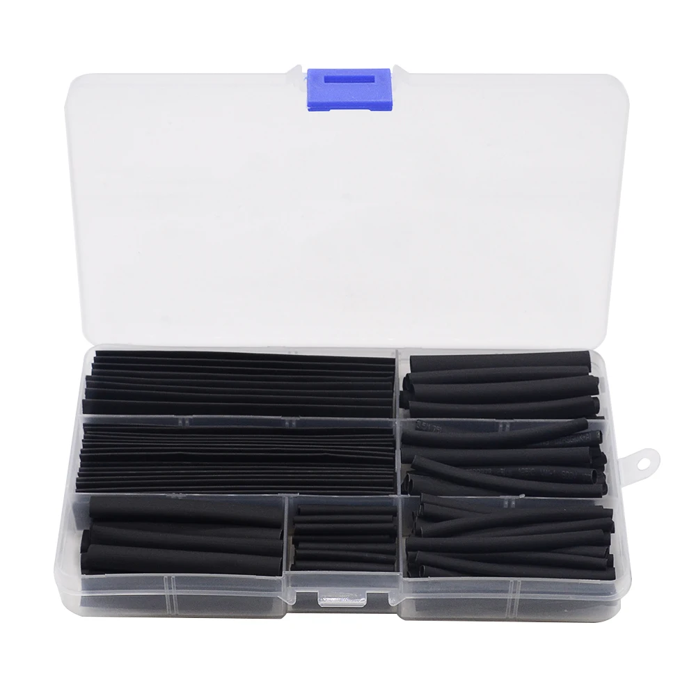 150pcs/Box 2:1 Polyolefin Heat Shrink Tubing Tube Sleeving Wire Electrical Insulation Cable Kit 8 Sizes 2-13mm Black
