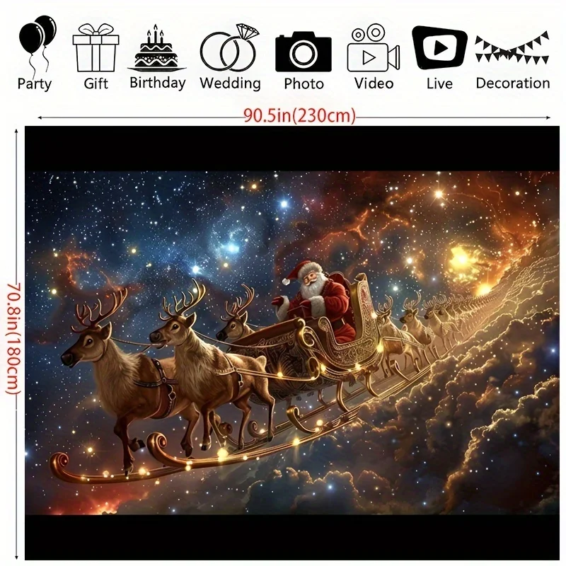 خلفيات عيد الميلاد ذات الطراز الكبير والواقعي مع مزلقة سانتا كلوز ونجوم الرنة والمتلألئة - زينة للعطلات #4