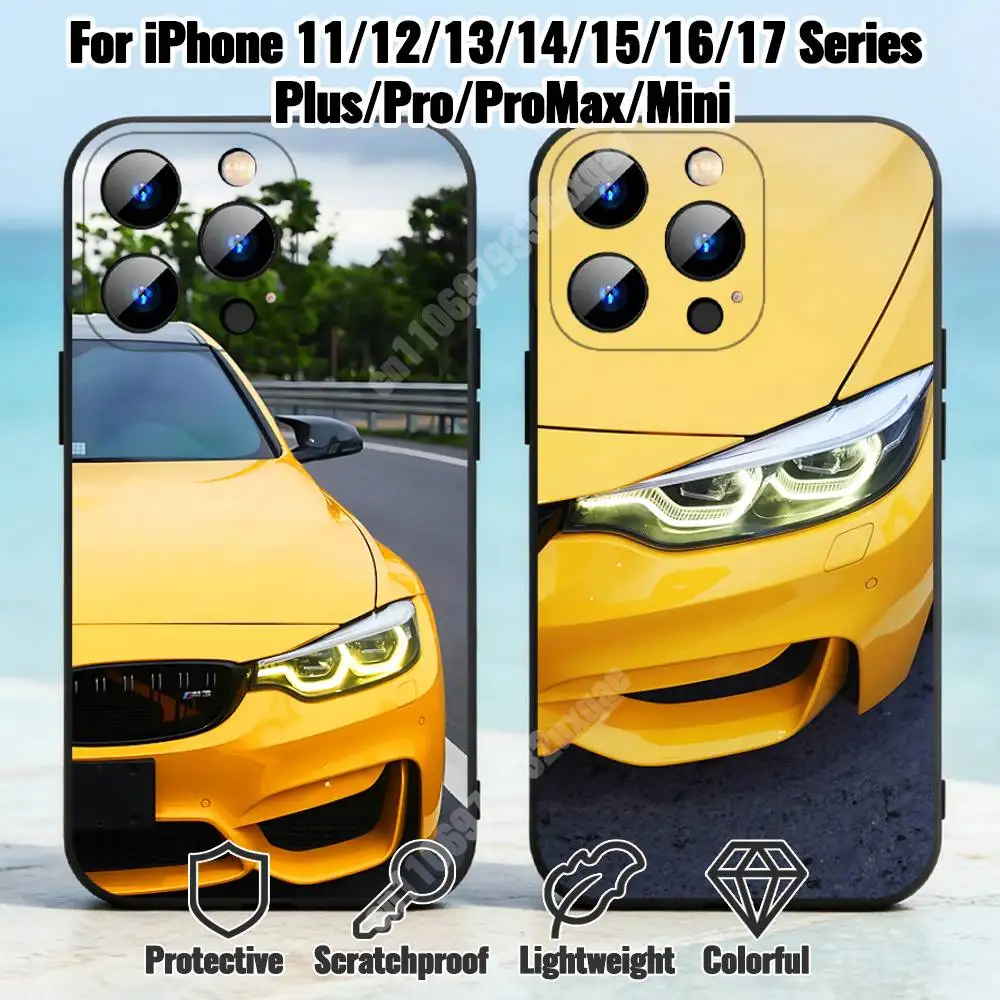 

M3 F80 Modified Sport Car Phone Case for iPhone 17 16 16E 15 14 Pro Plus Air 13 12 11 Max Mini X XR XS TPU Bumper