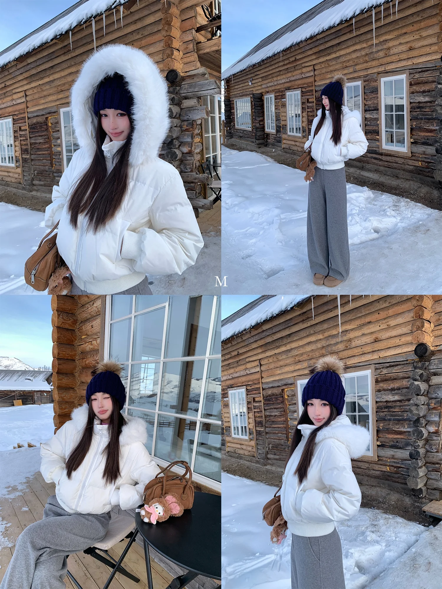 

ChenMiFan Clean Focus 90 White Duck down Hooded Jacket Women's Detachable Fur Collar Short Style Outerwear Casual Style