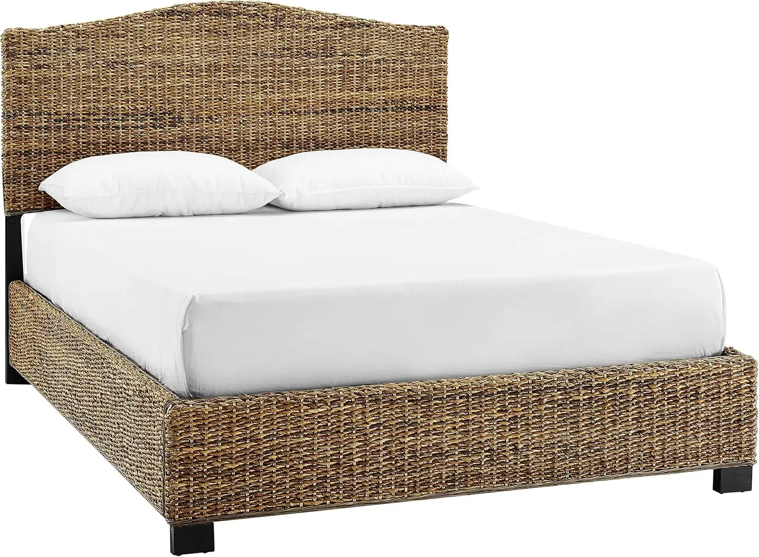 Furniture Serena Bed, Handwoven Natural Fiber Rattan Headboard and Footboard Set, Banana Leaf, Queen