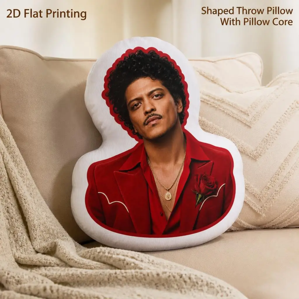 Bruno Mars Pop Singer Shaped Throw Pillow Music Fan Cushion Stuffed Decorative Accent for Sofa Bedroom Home Decor Gift Idea
