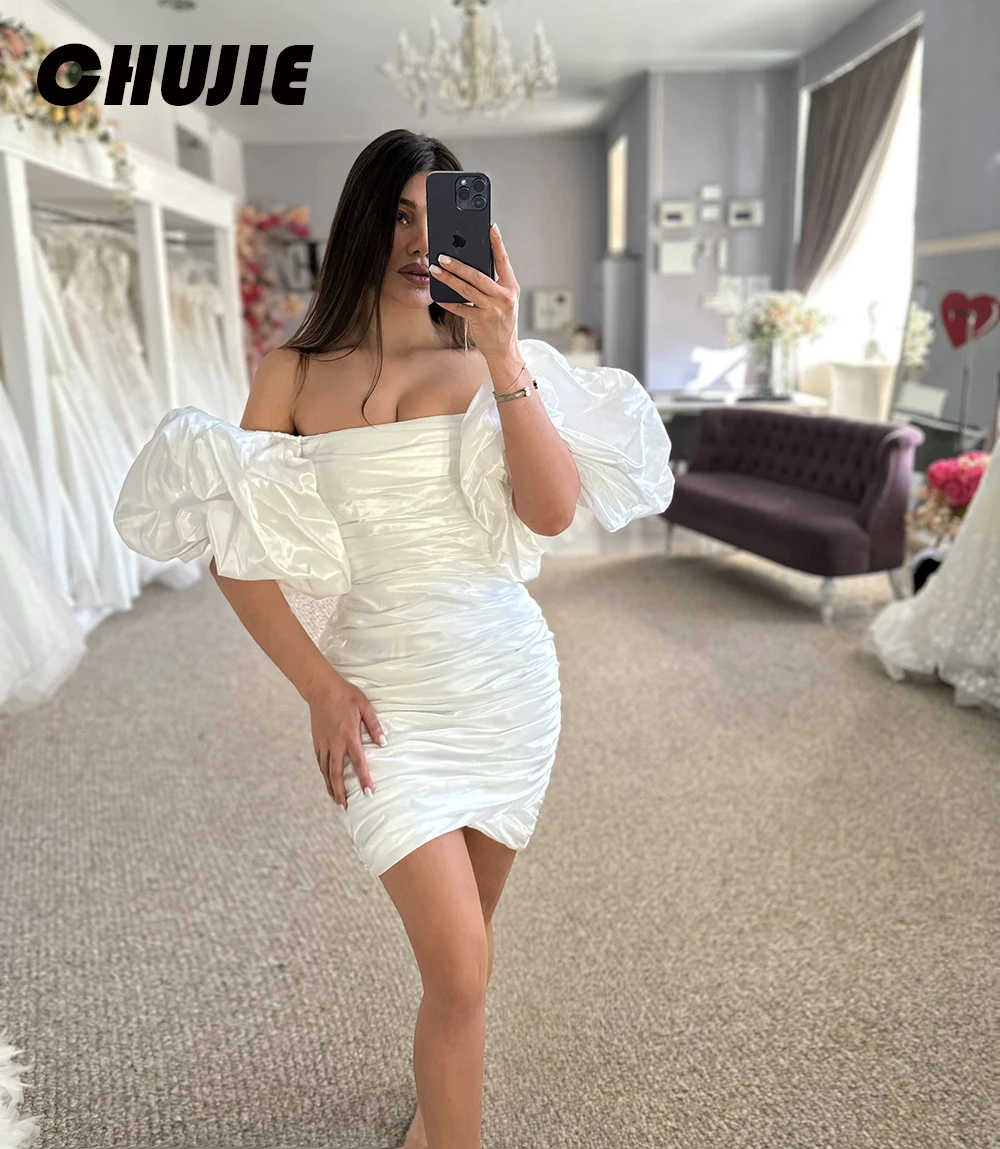 สั้น Puffy แขนชุดแต่งงาน Mermaid จีบชุดเจ้าสาวที่กําหนดเองชุดเจ้าสาว Vestido de novia Guest Party Dress