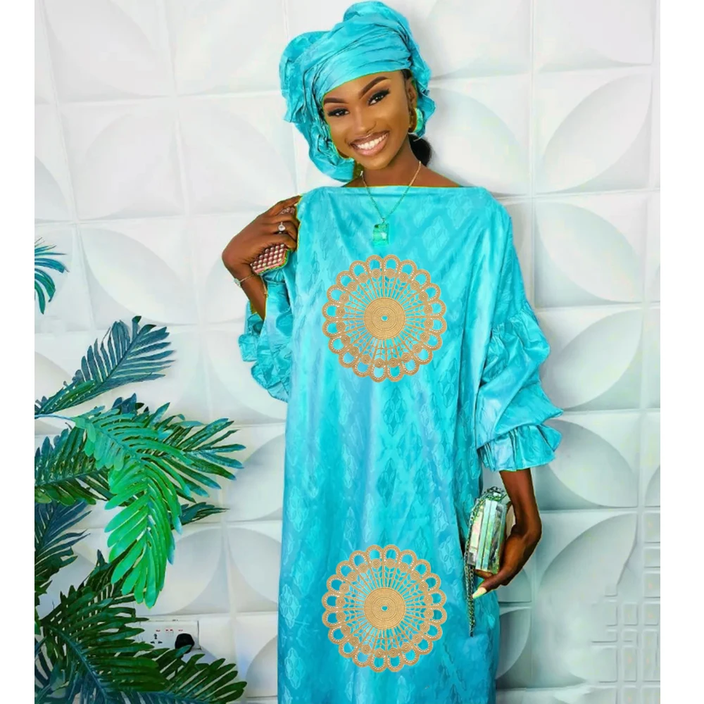 Matrimonio tradizionale africano Bazin Riche Boubou e sciarpa ricamo bacino Dashiki abiti nigeriani abbigliamento per abito da sposa