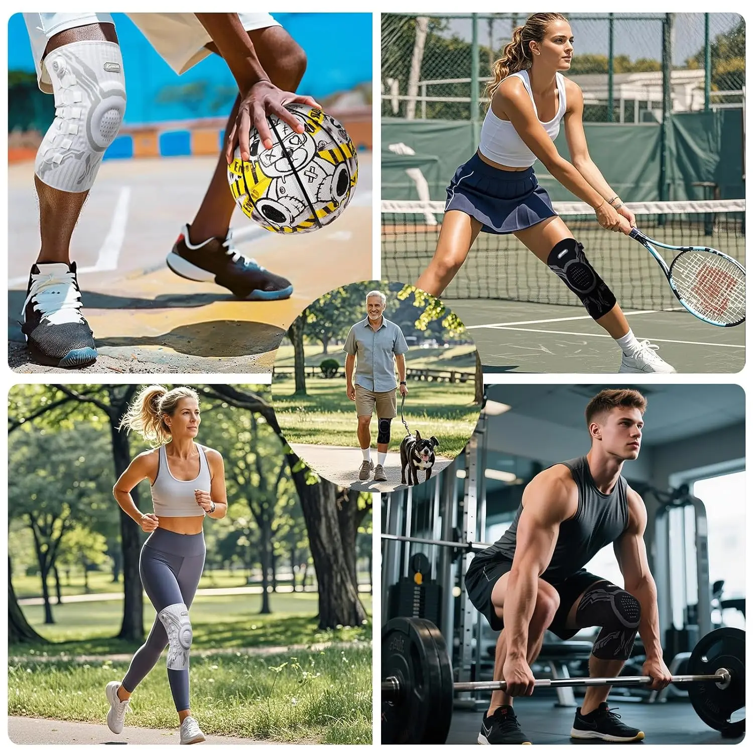 Kuangmi Smart Knob Knee Brace with Patella Gel Pad and Lateral Stabilizer, Compression Knee Brace for Exercise (Single)