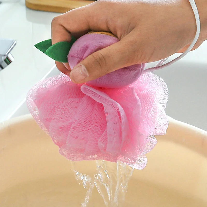 Bath Shower Sponge Pouf Loofahs Mesh Brush Shower Ball Cute Bath Flower with Hanging Strap for Kids Adults Home Bathroom Travel