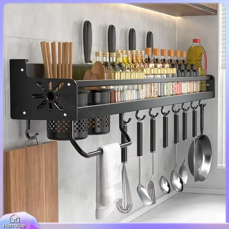 Kitchen Spice Rack Organizer with Knife Holder Stand Spoon and Chopsticks Rest Hanging Storage for Utensils