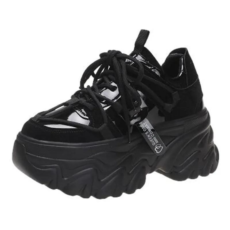 Autumn Breathable Thick Bottom Casual Shoes New Luxury Womens Chunky Leather Sneakers 8cm High Platform Ulzzang Sports Dad Shoes