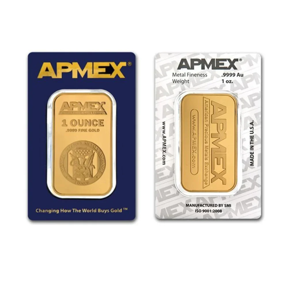 

1 oz APMEX Gold Bar High Quality Gold plated Apmex Bullion Non-Magnetic metal brass ingot with gold plated for collection