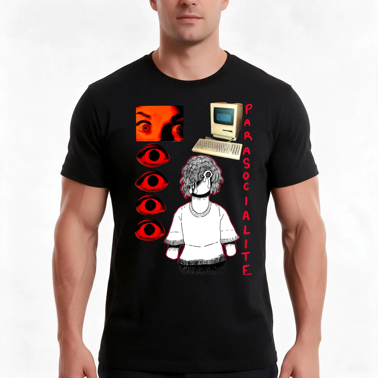 PARASOCIALITE - Eyeballs T-Shirt, Summer Casual Cotton Tee, Oversized Streetwear Tops, Vintage Graphic Print, Unisex Men Women