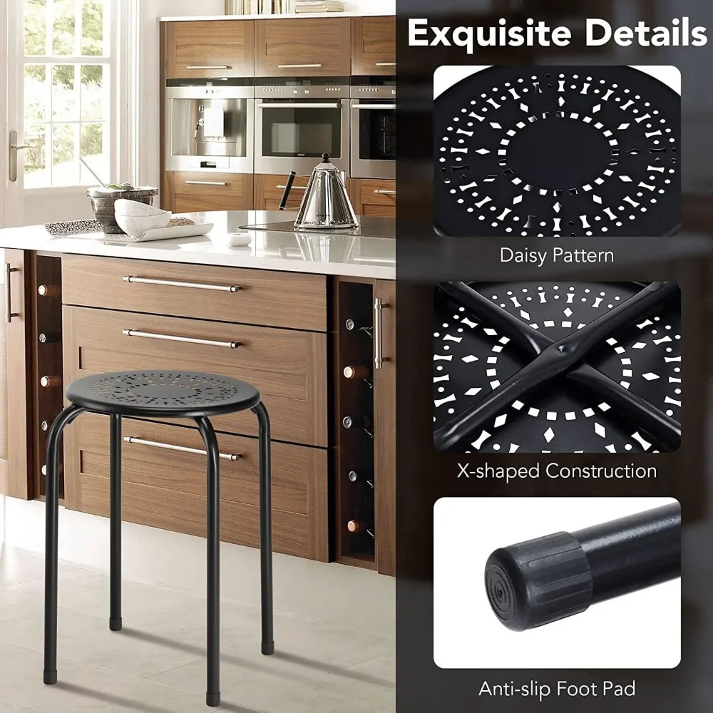 6-Pack Plastic Stack Stools, 17.5-Inch Portable Stackable Stools with Daisy Design, Backless School Classroom Decoration Stools