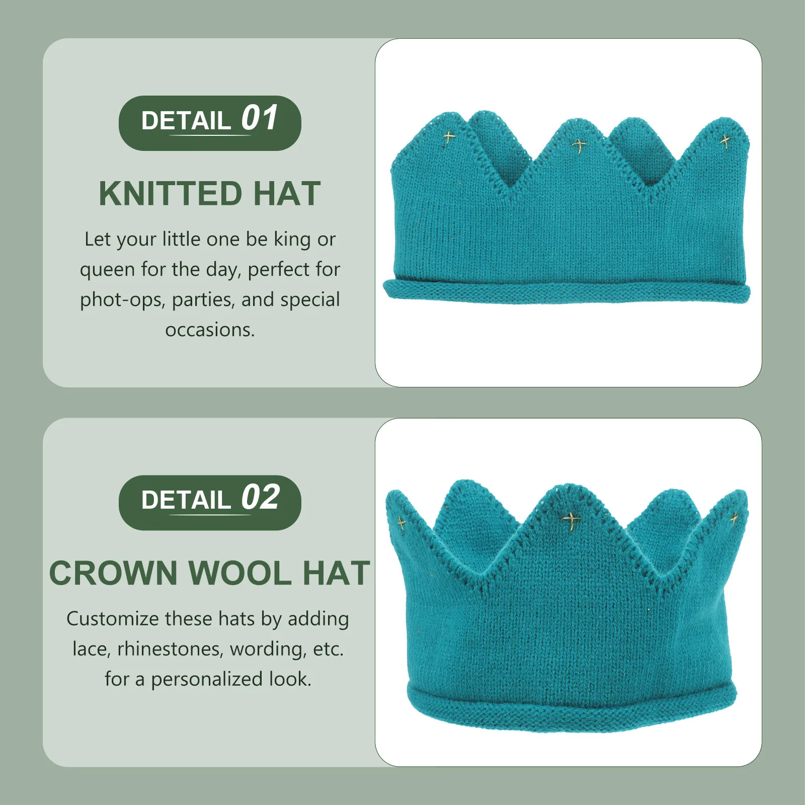 

Warm Thick Knitted Crown Hat for Baby Kids Stretchy Comfortable Acrylic Knit Headband Perfect for Photos Parties Winter Outfits