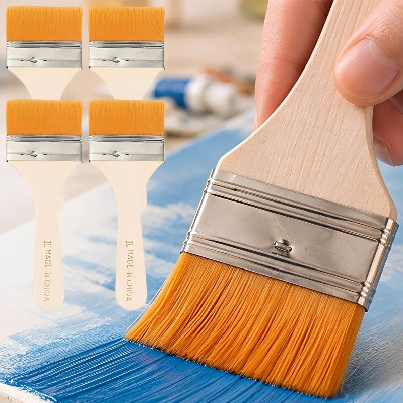 5 Pack Flat Paint Brushes Soft Nylon Bristles Wooden Handle Multi Purpose Painting Brush Set for Art Drawing DIY Craft Furniture
