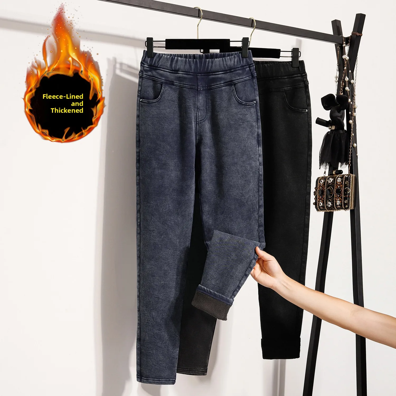 المرأة الشتاء Thiened Fce اصطف مرونة الخصر عالية الخصر السراويل الطويلة بناطيل كاجوال ملابس خارجية دافئة مريحة هارلان P...