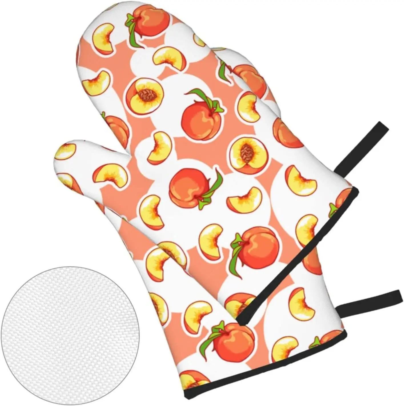 Peach Oven Mitts Set of 2 Oven Mittens and Potholders Heat Resistant Gloves for Kitchen Cooking Baking Grilling Camping Picnic