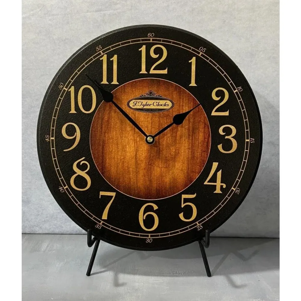 Handcrafted Black & Wood Wall Clock | Silent Non-Ticking Mechanism | Rustic Charm for Kitchen, Living Room