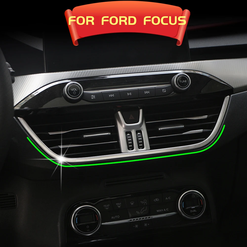 2 Colors For Ford Focus 2019 2020 Stainless Steel Central Control Air Condition Vent Outlet Underside Cover Trim Accessories