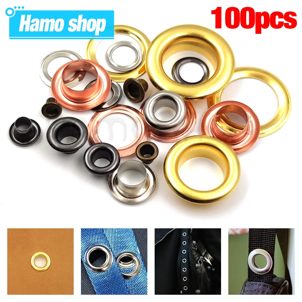 100 Peças de Ilhoses Metálicos em 5 Cores Sortidas para Acessórios de Artesanato em Couro, Calçados, Cintos, Bonés, Bolsas, Etiquetas e Roupas