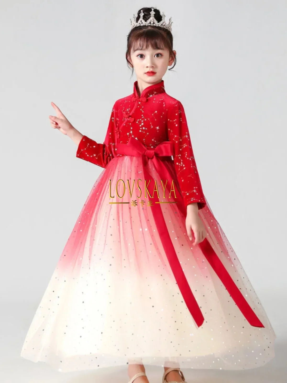 Chinese style princess dress guzheng piano performance dress children small host high-end dress