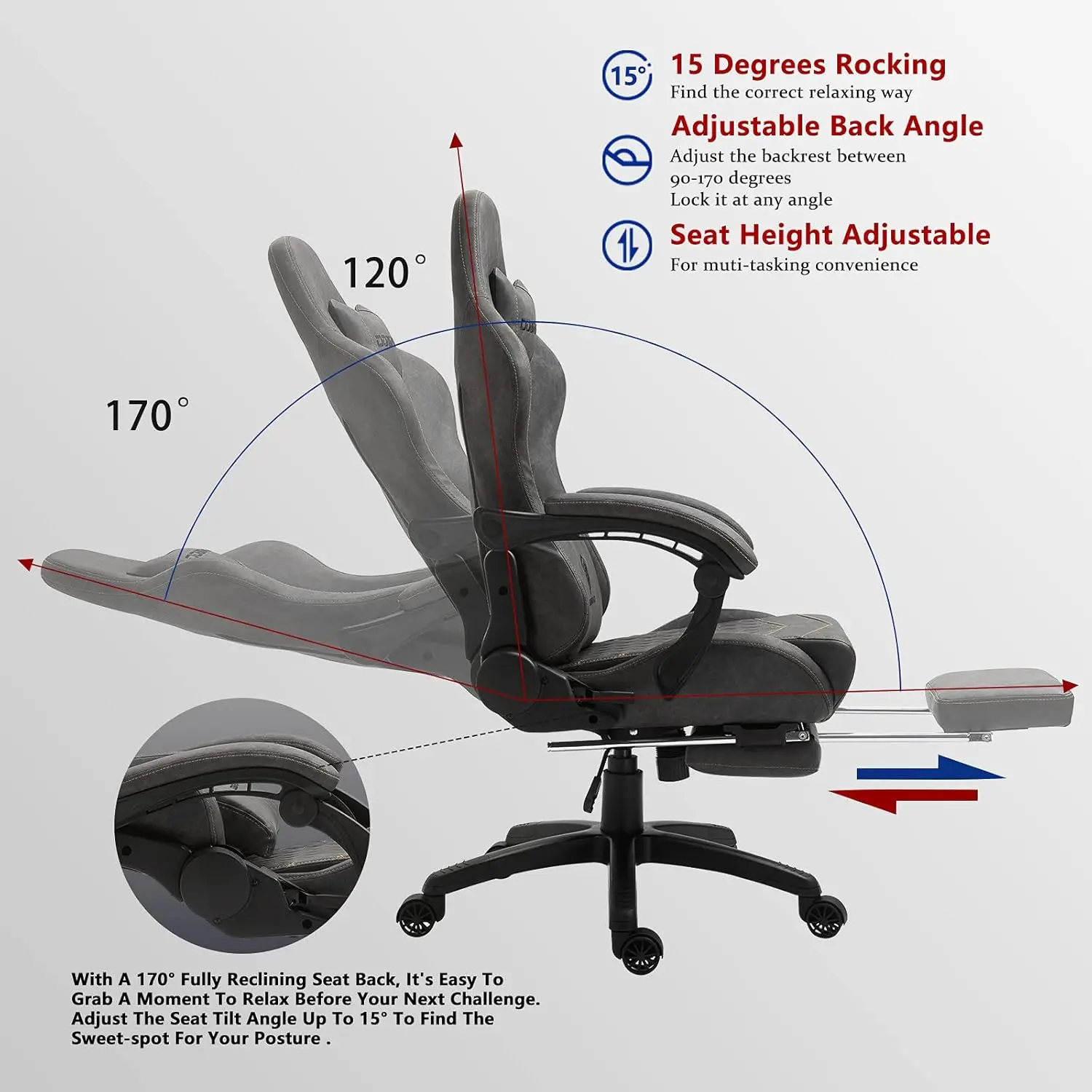 Dowinx-Gaming Office Chair, PC com Massagem Apoio Lombar, Couro PU Estilo Vintage, Cadeira de Tarefa Giratória Ajustável com Apoio para os Pés