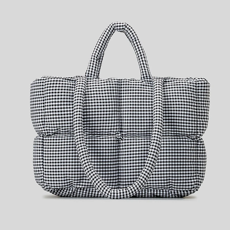 Sweet Small Lattice Puffer Tote Bag Padded Women Handbags Quilted Nylon Dowm Cotton Shoulder Bags Cute Warm Winter Purses