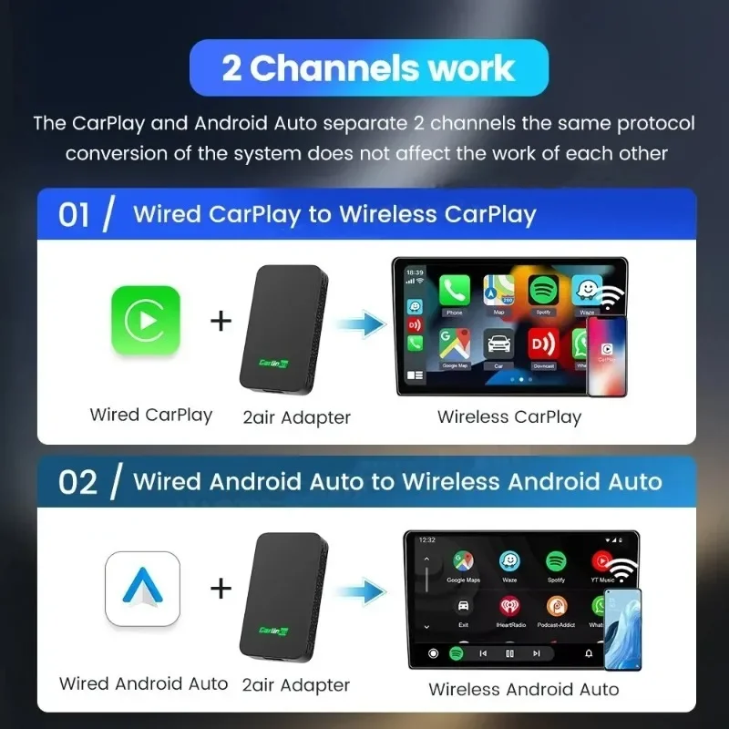 CarlinKit 5.0 Wireless CarPlay Android Auto Adapter 3 in 1 Wireless Car Adapter for Mazda Toyotal Peugeot Volvo Kia Spotify