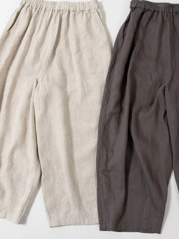 Artistic Simple Large Size Women's Vest Pure Color Linen Svel round Ne Double ket Loose Casual oulder Pad