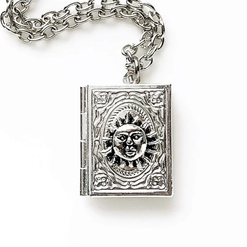 Gothic Book Animal Necklace, Photo Box Charm, Fire Dragon Moth Snake Rose Bat Sun Necklace, Vintage Jewelry Gifts For Her/Him - view 6