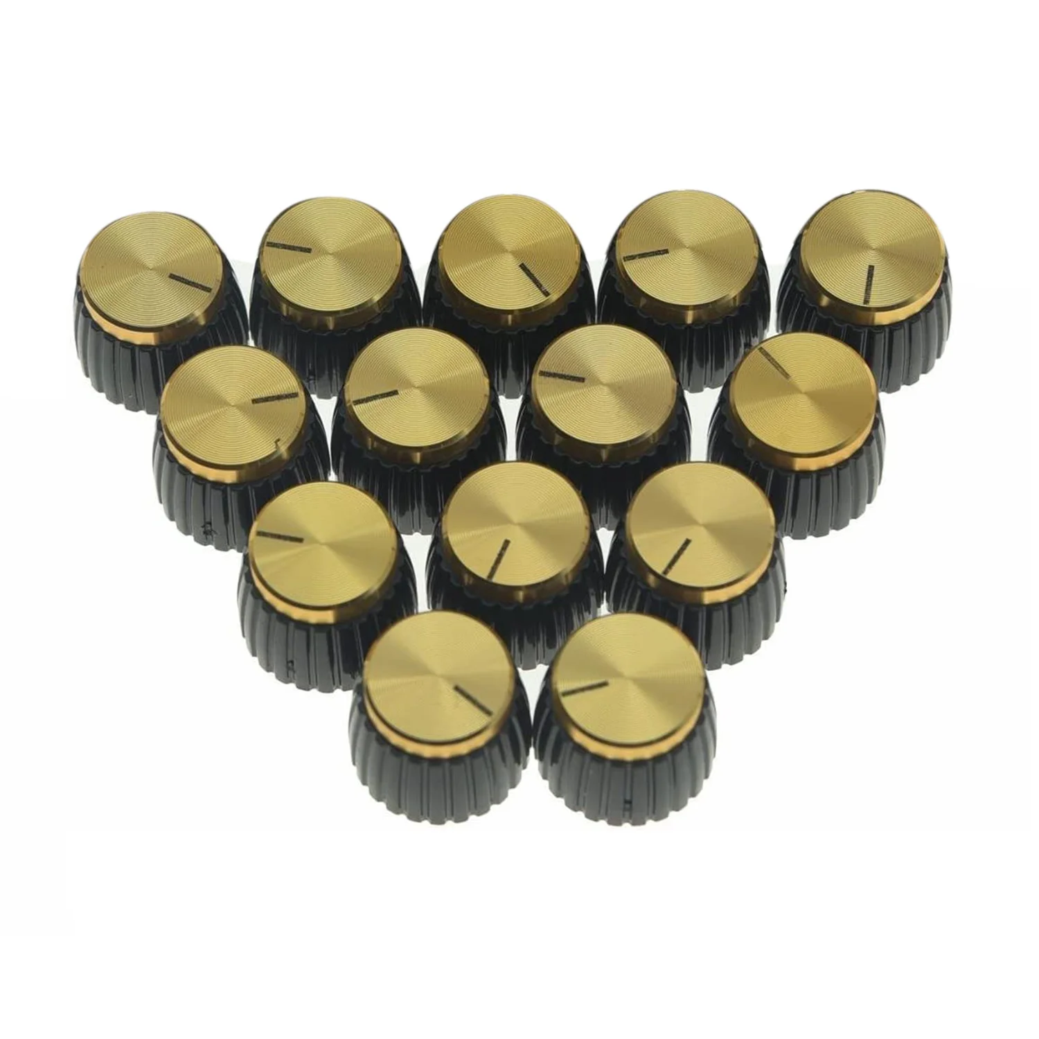 15Pcs Guitar AMP Amplifier Push on Fit Knobs Black with Gold Aluminum Cap Top Fits 6Mm Diameter Pots Marshall Amplifiers