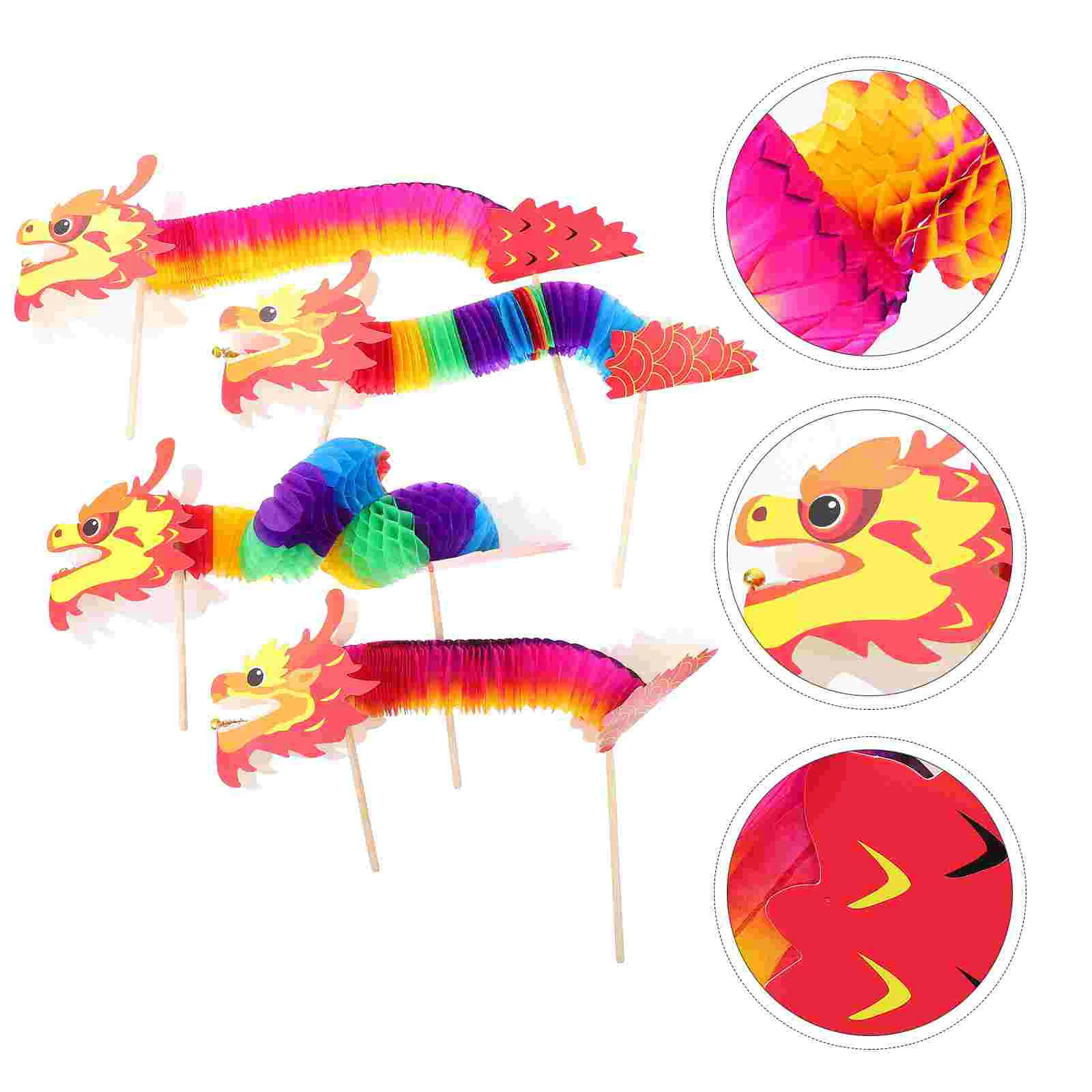 

4 Sets Paper Dragon Garland Hand Drawn Flowers Kids Christmas Decorations DIY Accessories Crafts Puppets Material