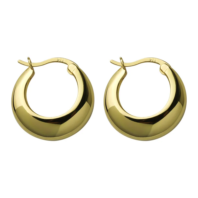 PANJBJ 925 Sterling Silver Chunky Circle Hoop Earrings for Women Classic Geometric Punk Ear Jewelry Party Gifts Dropshipping view 6