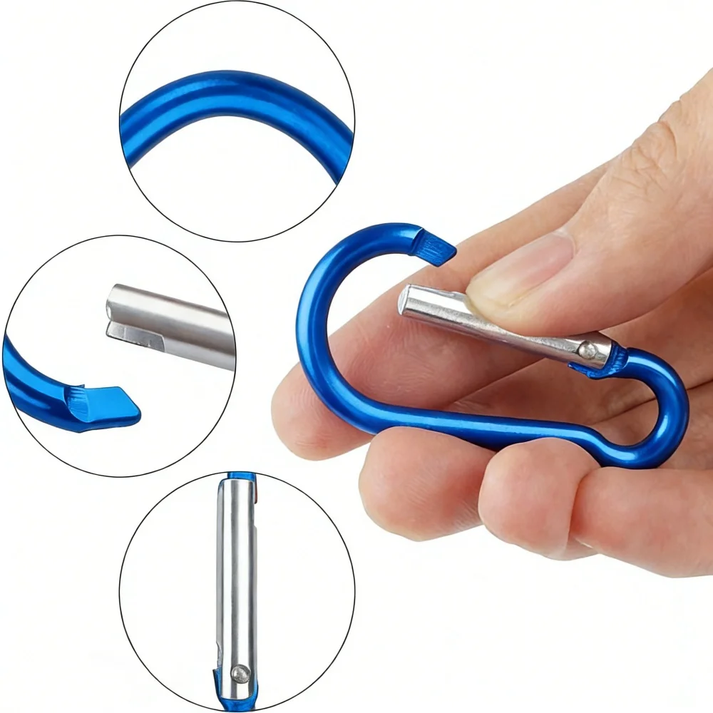 Bunter Aluminium-Legierung D-Karabiner Federclip Wasserflaschenhaken Schlüsselanhänger Rucksack-Schnalle für Outdoor Camping Wandern Klettern – Detail 3