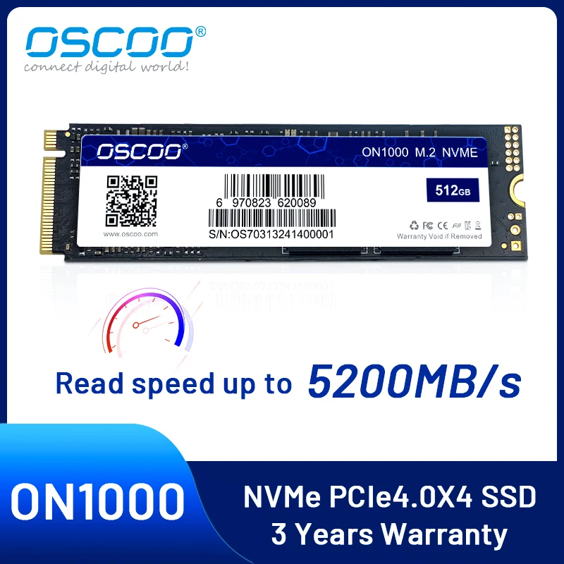 OSCOO ON1000 NVMe SSD 1TB PCIe 4.0 M.2 2280 Gaming Solid-state Drive 5200MB/s Read Speed Hard Disk for PS5 Internal SSD