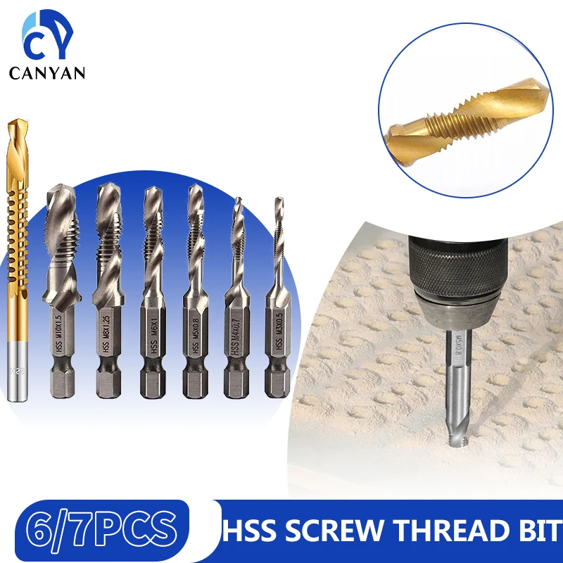 

cobalt-plated Tap Drill Bit Set Hex Shank Titanium Plated HSS Screw Thread Bit Screw Machine Compound Tap M3 M4 M5 M6 Hand Tools