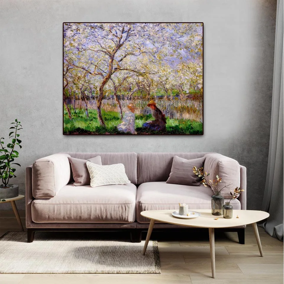 كلود مونيه الربيع رسمت باليد المشهد ، لوحة زيتية الانطباعية الفرنسية ، الأزهار حديقة قماش جدار الفن ، ديكور المنزل الفاخرة #4