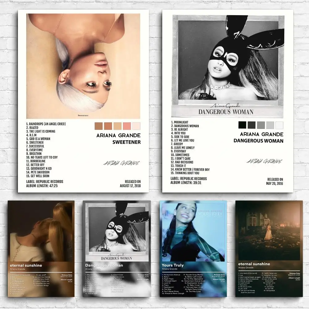 Singer Album A-Ariana G-Grande Framed Wall Painting Canvas Poster Ready to Hang Wall Art for Bedroom Living Room Home Decor Gift