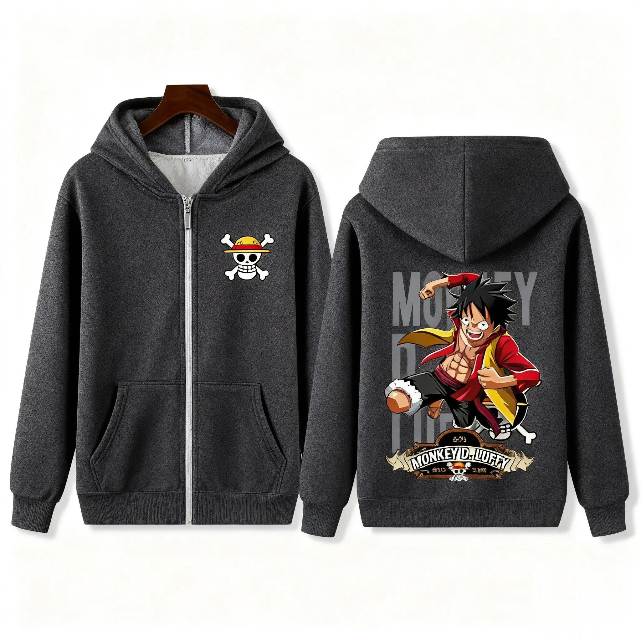 

Уличная одежда больших размеров, цельный свитшот с капюшоном на молнии в стиле аниме «Луффи», мужской и женский повседневный пуловер с длинными рукавами, осенняя мода