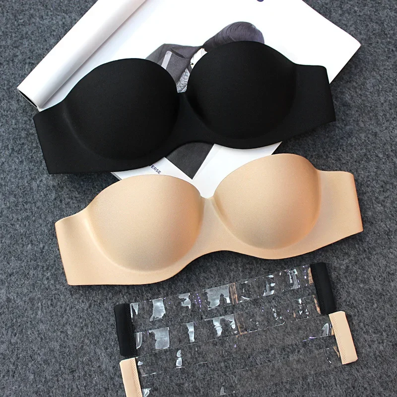 Womens Tube Tops Invisible Strapless Bra Underwear Sexy Solid Seamless Push Up Bra Wireless Mold Cup