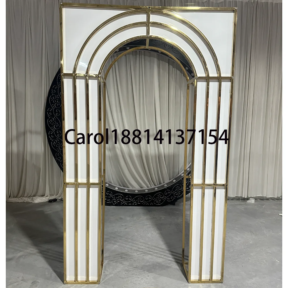 FSDKX Luxury Stainless Steel Golden Wedding Floral Arch Stand For Events Backdrop Decor